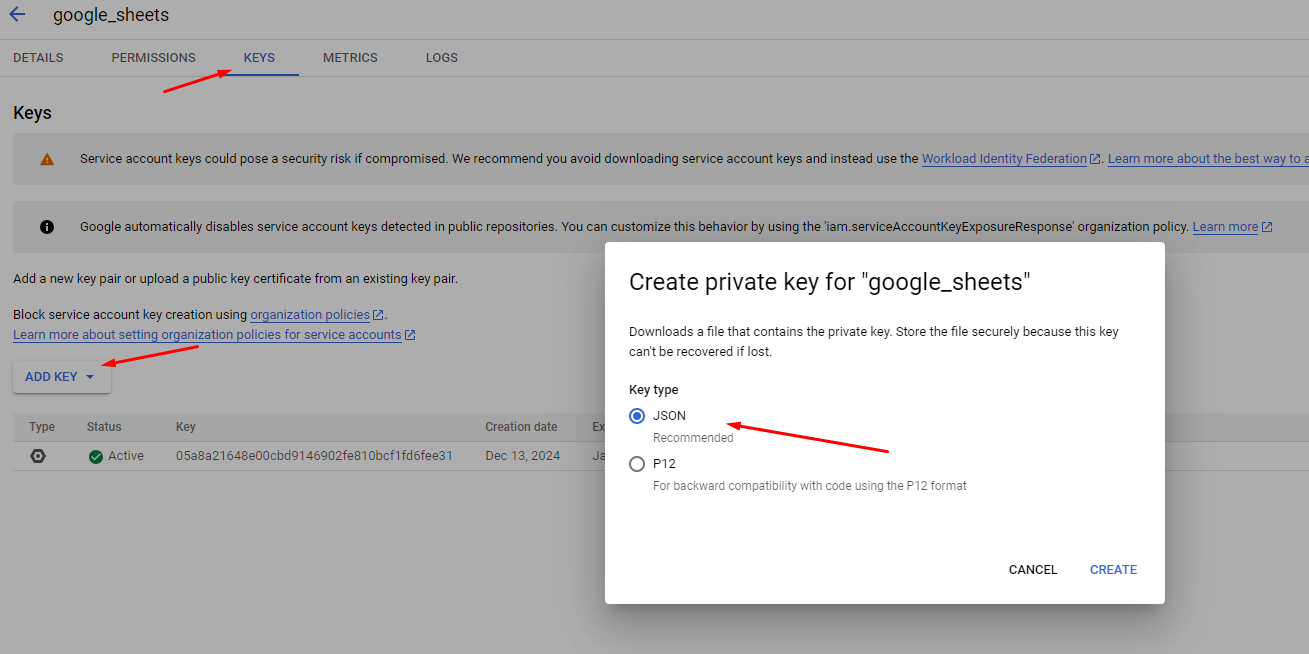 Create and download a new Google Cloud Service Account Private Key
