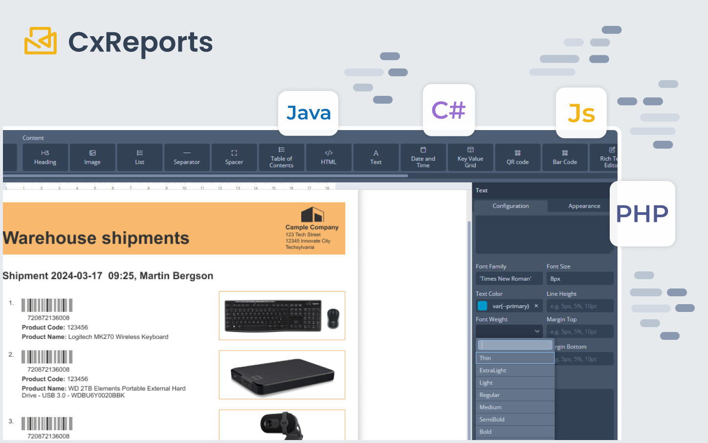 Illustration representing how pdfs are generated with PHP and CxReports.